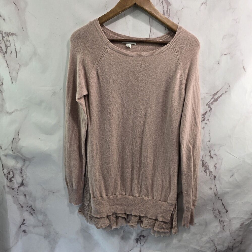 Garnet Hill Sweater Womens Small Pink Cashmere Lace Eyelet Round Neck Light Baby